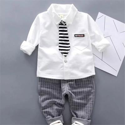 Jungen Kinderkleidung Langarm Gentleman Casual Lange Krawatte Einfarbig Hemd Set