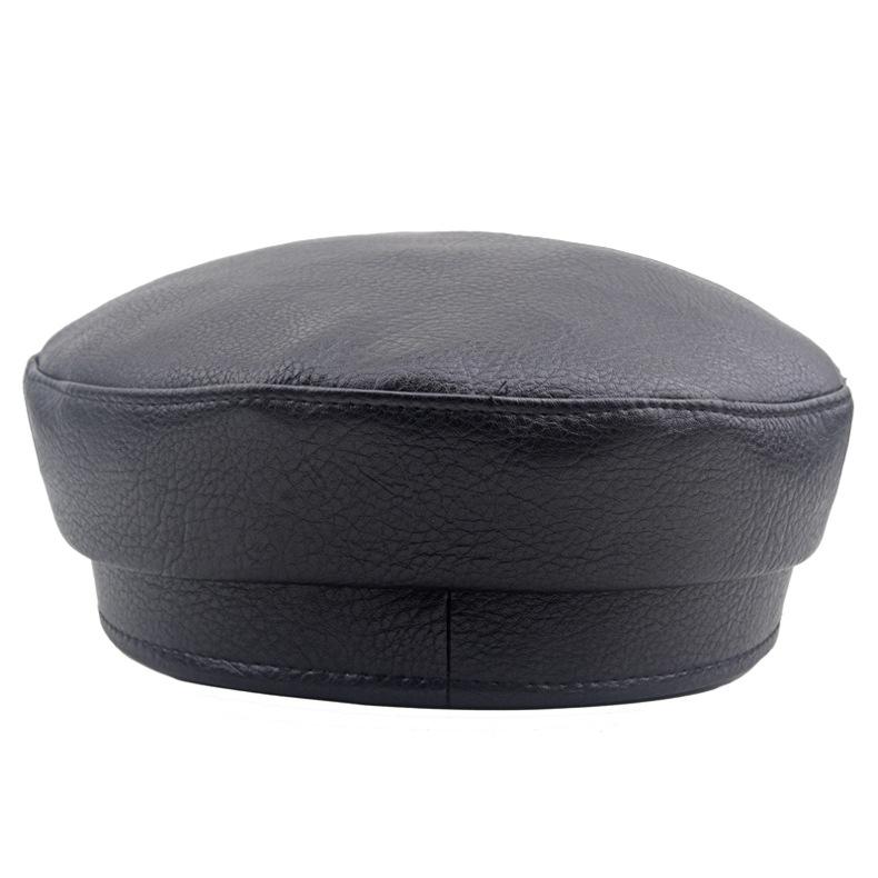 Leather Female Painter's Cap Autumn Winter Navy Cap Military Caps Captain Cap Flat Top Hat