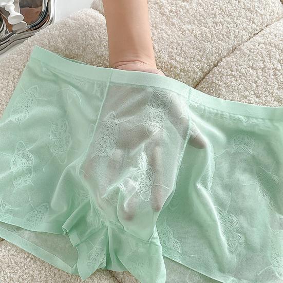 Men Boxer Underwear Low-rise Perspective Thin Shorts Panties Perspective Embroidery Lace Owl Pattern U-convex Underwear