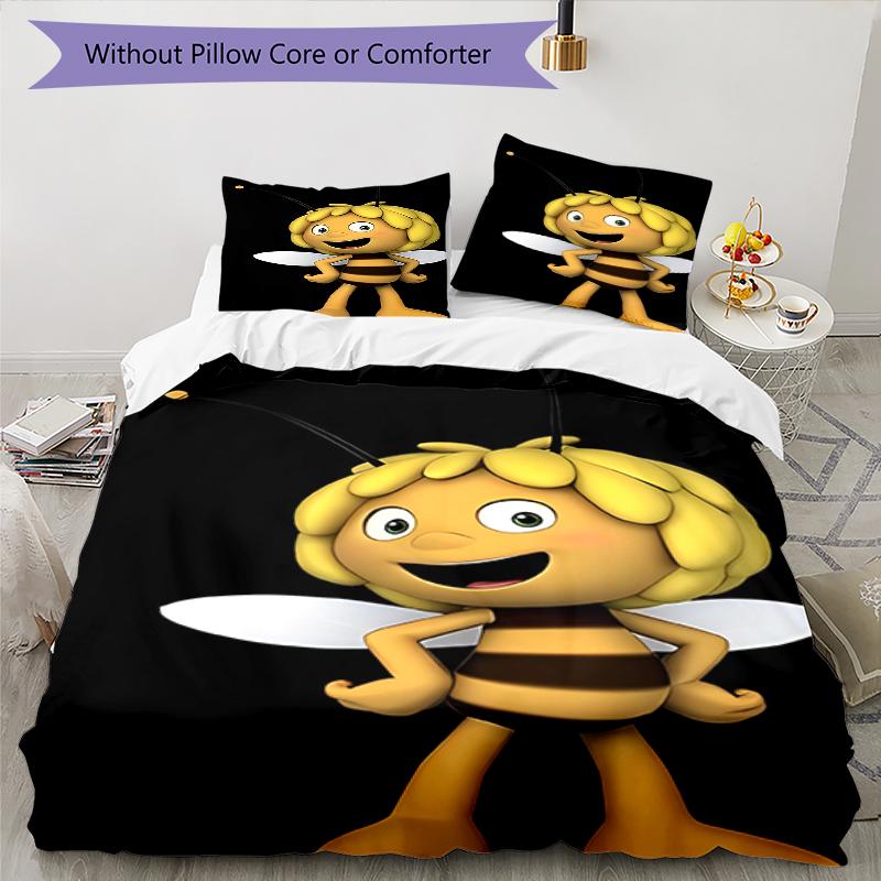 3pcs Maya the Bee Pattern Bedding Set Duvet Cover Set Includes Duvet Cover &pillowcases, Perfect All Season Bedroom Decoration & Gift