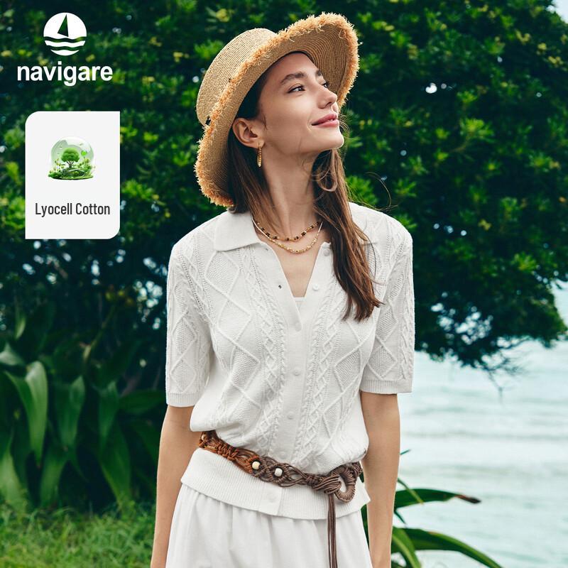 

Navigare Women s Short Sleeve Cable Knit Polo Cardigan Top XL