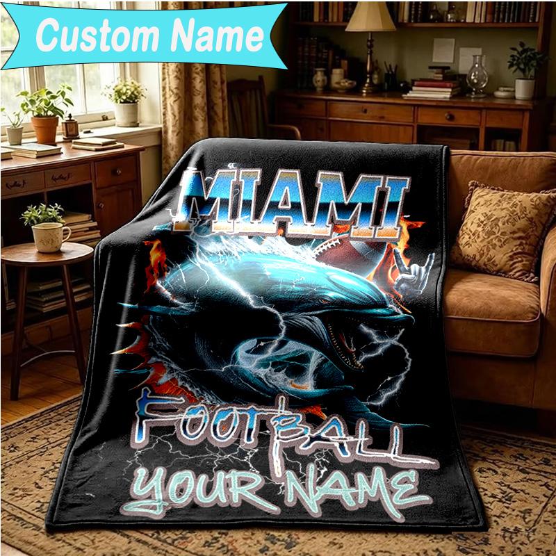 1PC Custom Name Blanket Sunny Day Dolphins Flannel Blankets Patterns Throw Blanket All-Season Soft Gift for Couch, Bed, Camping, Birthday Gifts