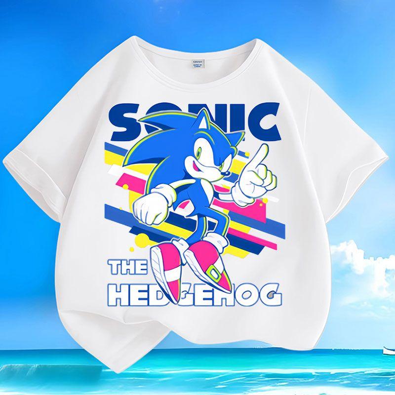 

Girls Loose Hedgehog Sonic T-shirt for Summer, Children s Casual Short-sleeved Pure Cotton T-shirt 100