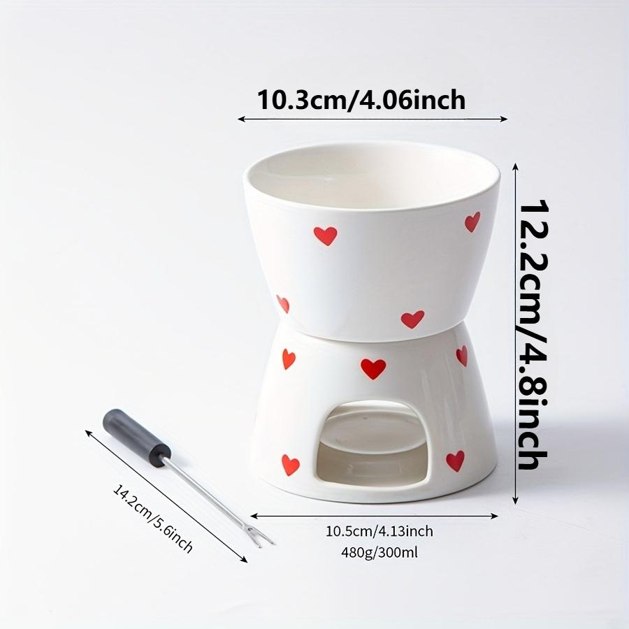 

Heart Print Ceramic Fondue With 2 Forks Set Cute Butter Warmer Set Melting Pot Set For Chocolate Cheese Candy Party Supplies