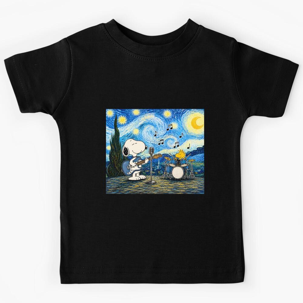 Snoopy and Woodstock Rock Band Funny Starry Night Art Kids T-Shirt 160