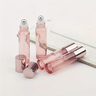 2pcs 10ml/0.34oz  Glass Roll On Bottle Pink Roller Bottle Essential Oil Lip Gloss Refillable Tube Empty Jar Glass Perfume Bottle