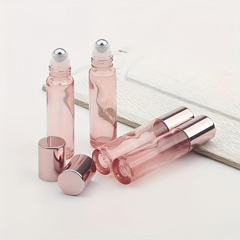 2pcs 10ml/0.34oz Glass Roll On Bottle Pink Roller Bottle Essential Oil Lip Gloss Refillable Tube Empty Jar Glass Perfume Bottle