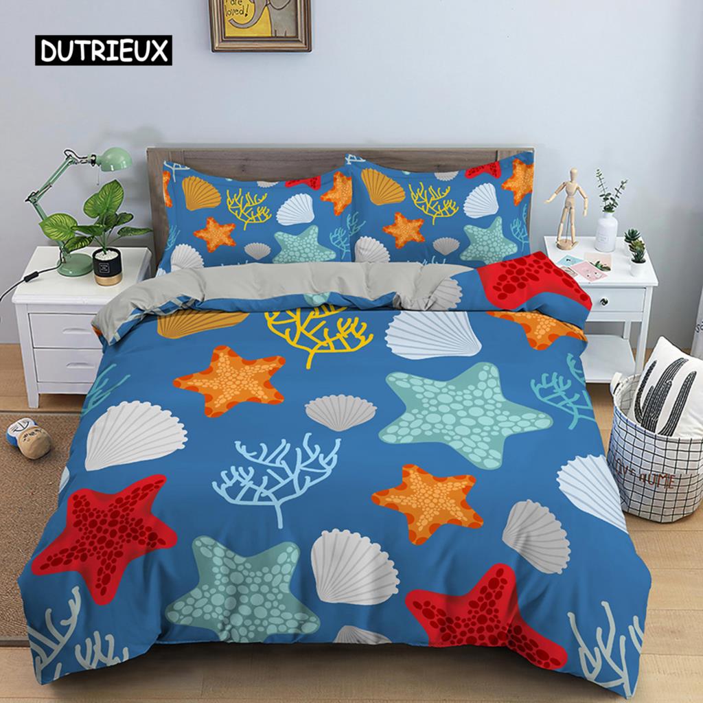 Ozean Bettbezug Set King Queen Meer Marine Twin Bettwäsche Set Unterwasser Tier Cartoon Oktopus Delfin Polyester Steppdecke