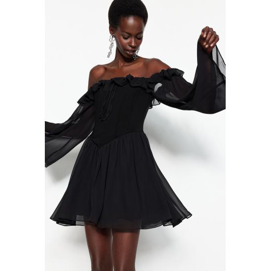 Waist Opening/Skater Lined Flared Chiffon Bridal Dress