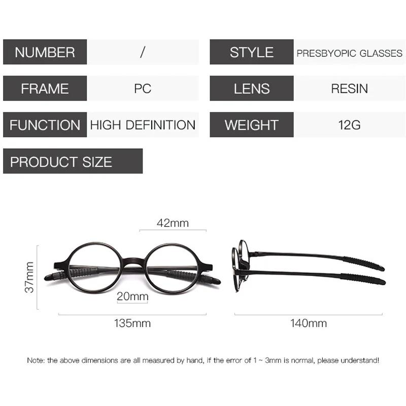 Colorful Black Women's Small Round TR90 Reading Glasses Presbyopic Magnifier Ultralight Far Sight Eyewear +10 To +40 Diopters