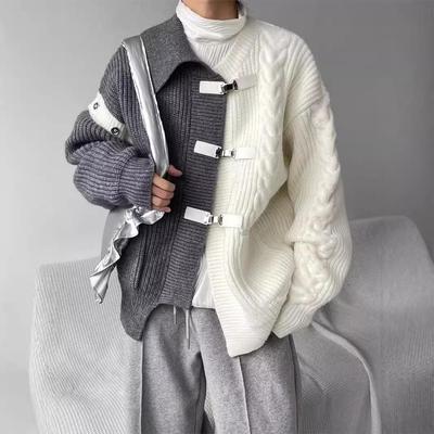 Neue hochwertige Strickjacke mit Kontrastnähten für Herren – lockerer, warmer Strickpullover für Herbst/Winter