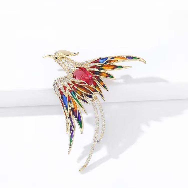 High-End Enamel Brooch: Retro Phoenix Perching on Wutong Tree, Perfect for Women's Cheongsam and Suit Accessories in Ancient Style.