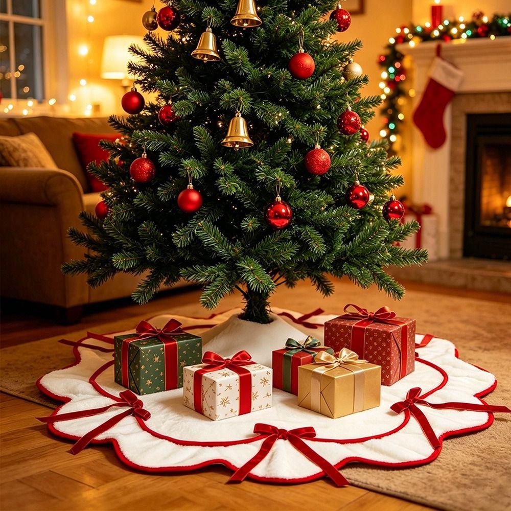Plush Surface Christmas Tree Skirt Elegant Edge Furry Tree Skirt Festive Decoration