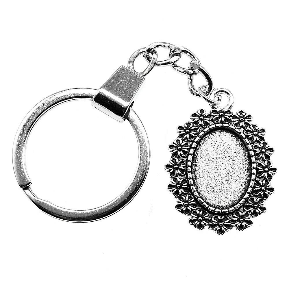 Heart Elliptical Glass Cabochon Base Setting Tray Blank Antique Bronze Metal Keychain for Family Gift
