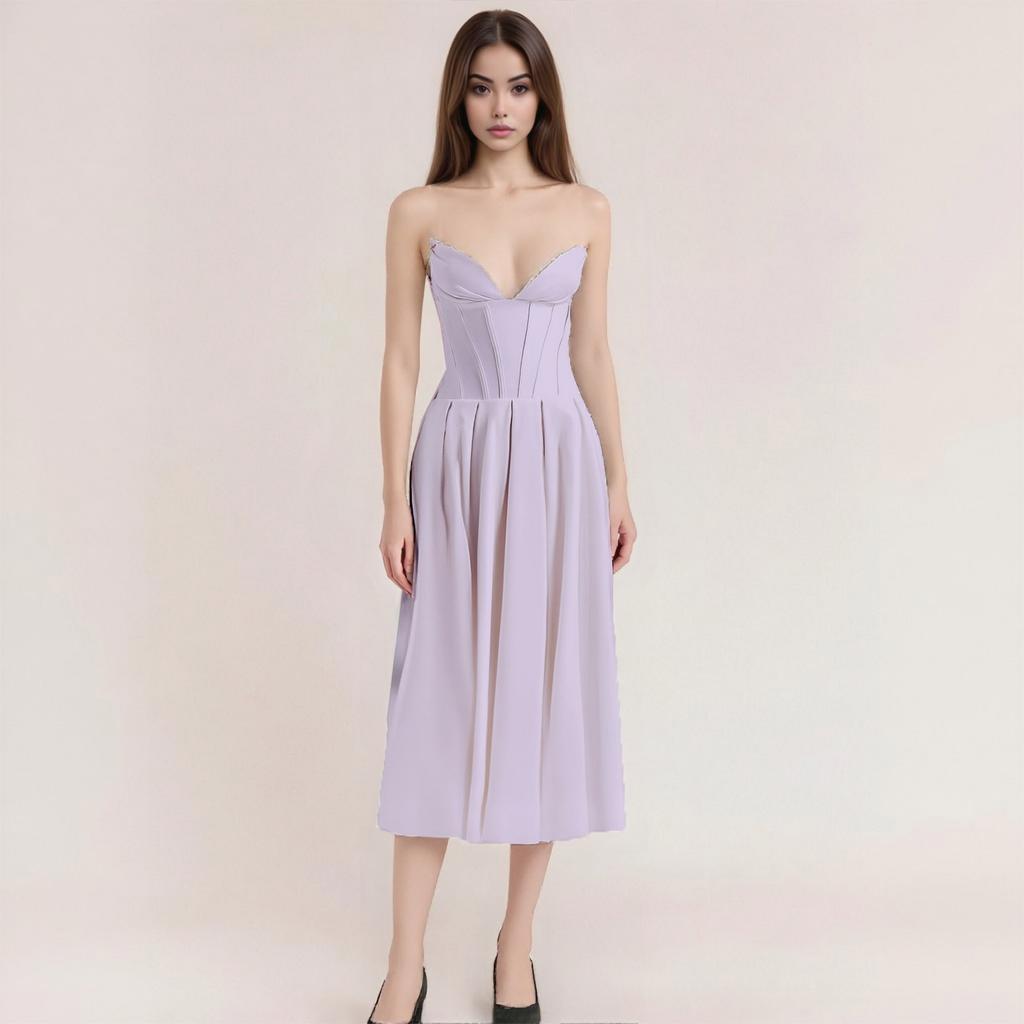 Ladies Summer Temperament With Breast Fish Sexy Slim Fishtail Fishtail Skirt Long Solid Color Dress