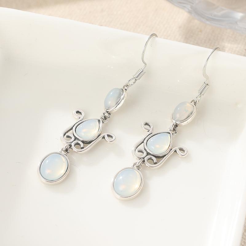 Bohemian Style Teardrop-shaped Imitiation Moonlight Stone Dangle Earrings Women Elegant Exquisite Banquet Party Pendant Earrings