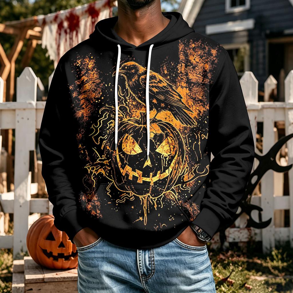 Men's Halloween Hoodie with Pockets - Comfortable Pullover Sweatshirt for Casual Sports and Outdoor Activities
