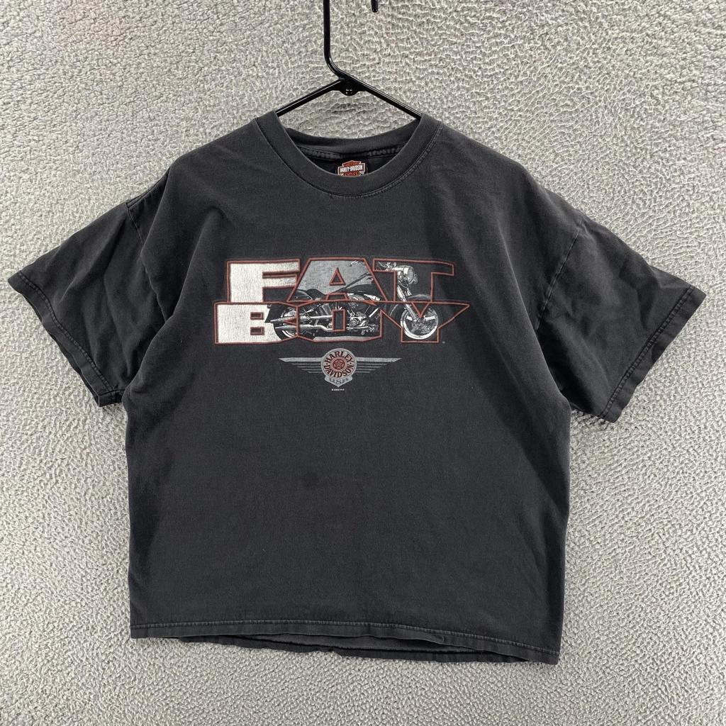 Vintage Harley-Davidson Shirt Mens XL Black Fat Boy Graphic Tee Made USA 00s