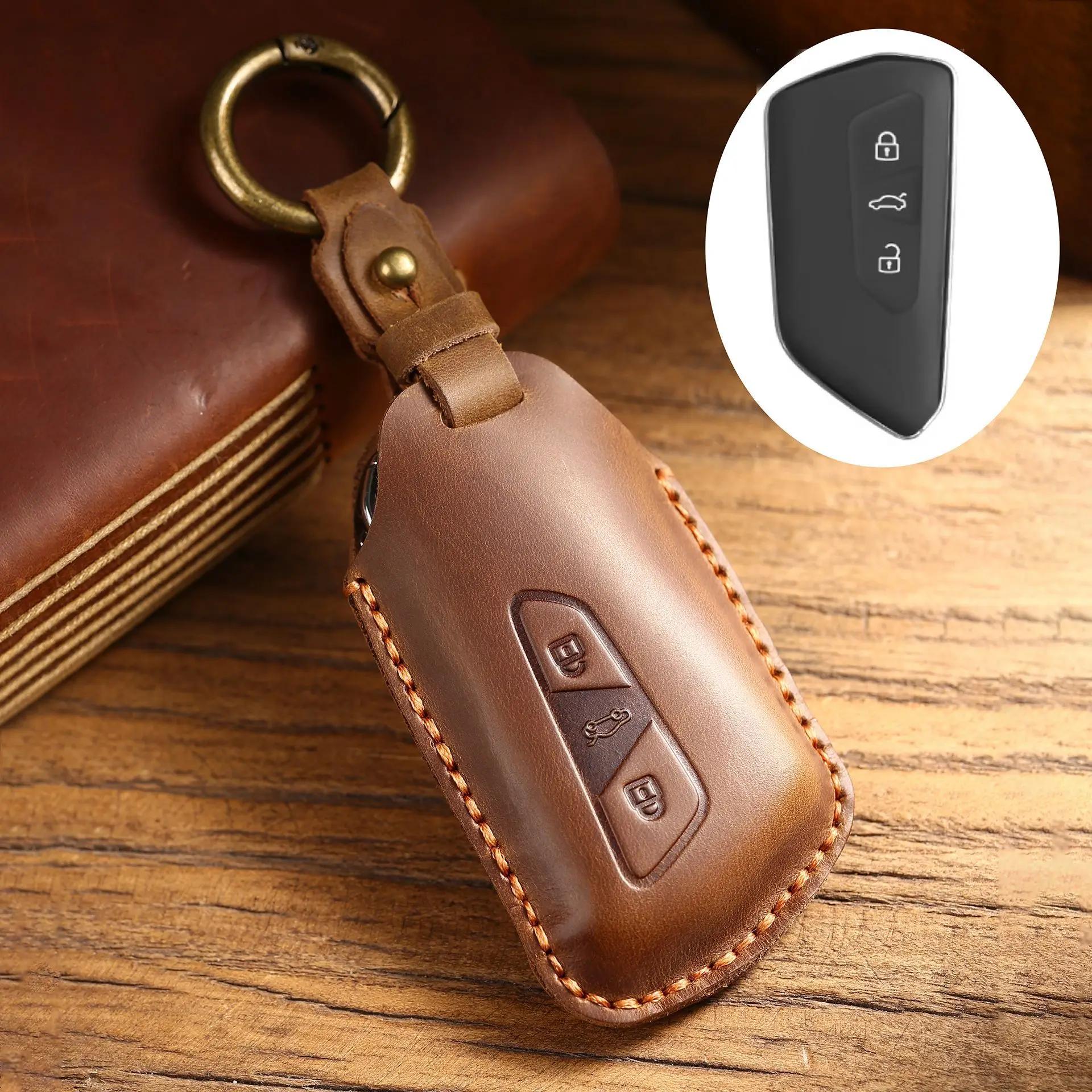 

Layer Leather Car Key Case Cover for VW Volkswagen Golf 8 MK8 ID3 ID4 Cupra Skoda Octavia A8 SEAT Leon MK4 Formentor Tarraco коричневий