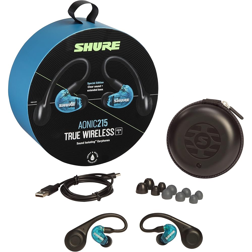 SHURE AONIC 215 True Wireless Earbuds (2nd Generation) SE21DYBL+TW2-A Translucent Blue: High Noise Isolation, Bluetooth, In-Ear Design, Passive Noise 