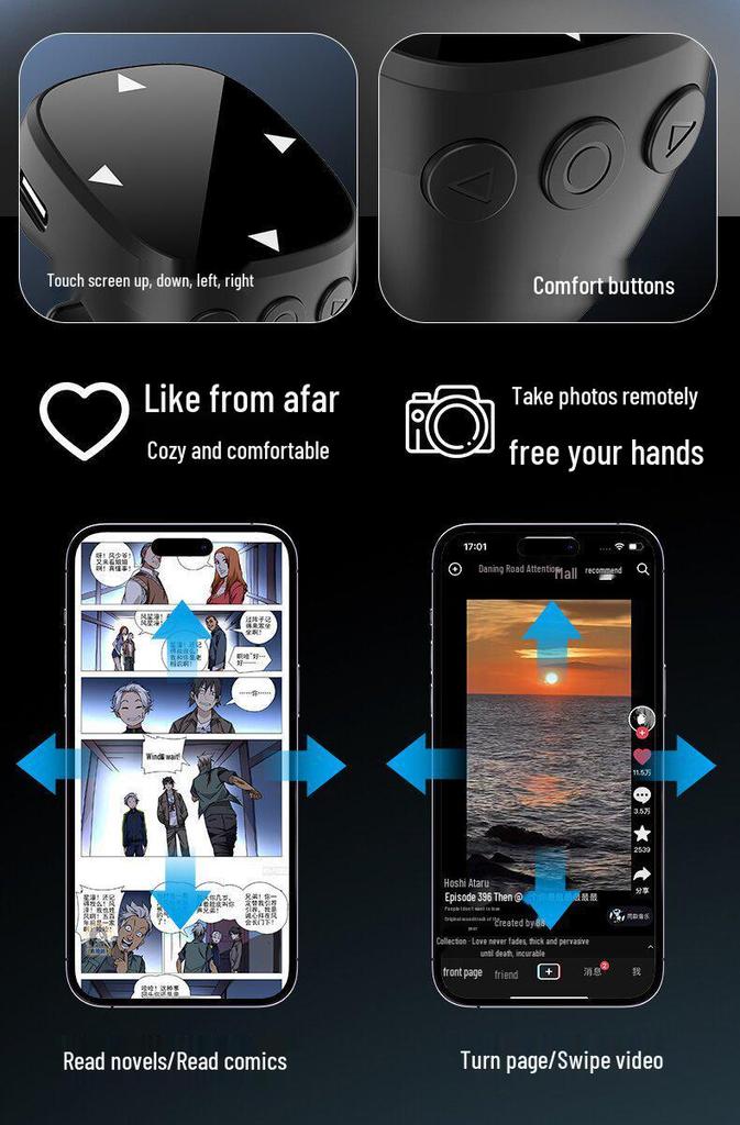 Bluetooth Touchscreen Ring-Fernbedienung: Multifunktionsmaus für Telefon, Videosteuerung, Seitenwechsel und Fotoaufnahme