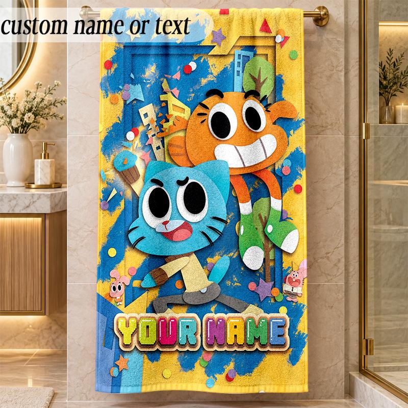 Beach TowelAmazing World of Gumball Custom Name Text Personalized Soft Towel for Beach Pool Indoor Home Decor Gift