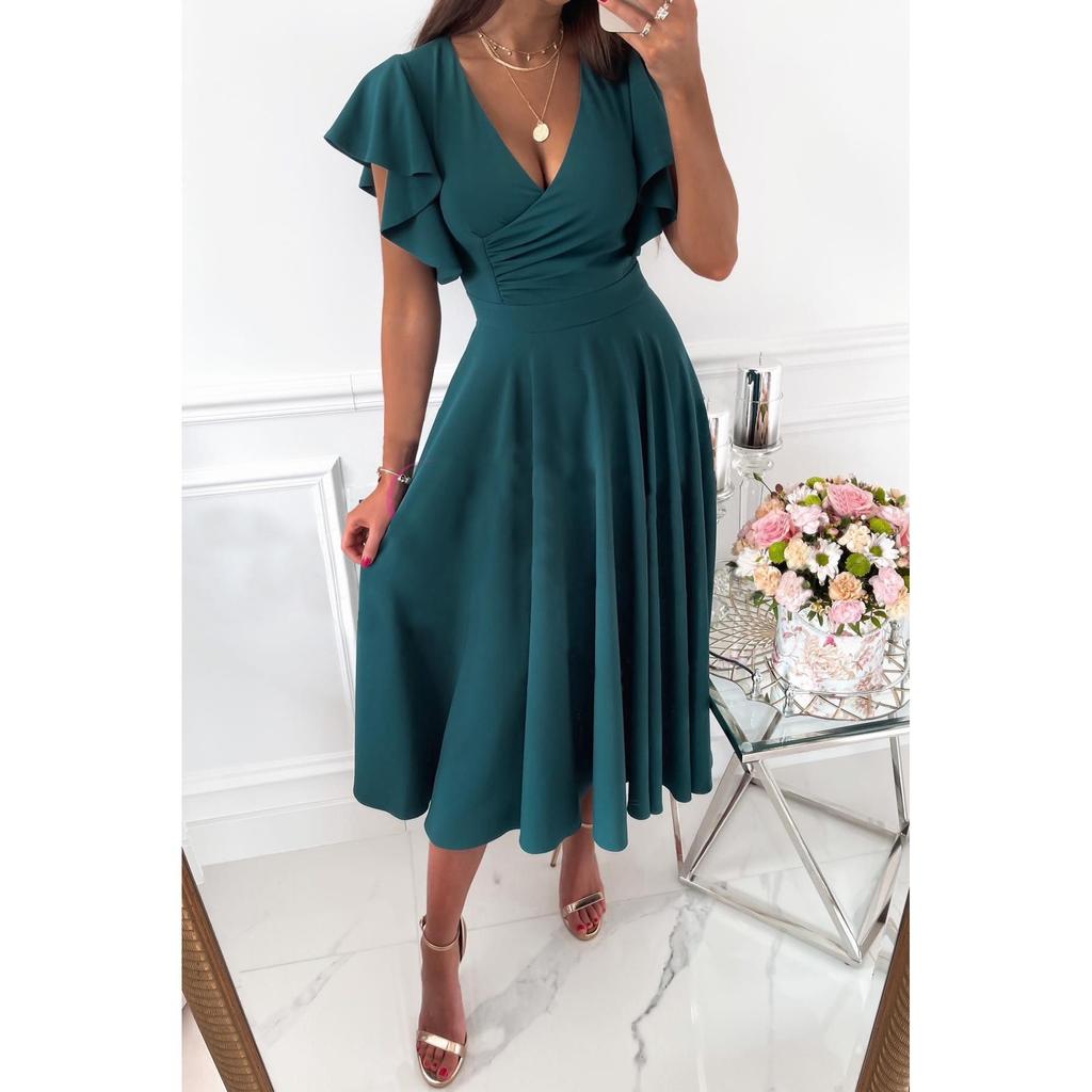 2023 European & American V-Neck Ruffle Sleeve Casual Party Dress