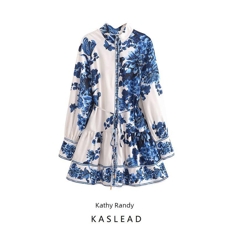 Kaslead New Arrival Women's Clothing Fashion Style Fashion Waist Belt Temperament Long Sleeve Dress 1265601