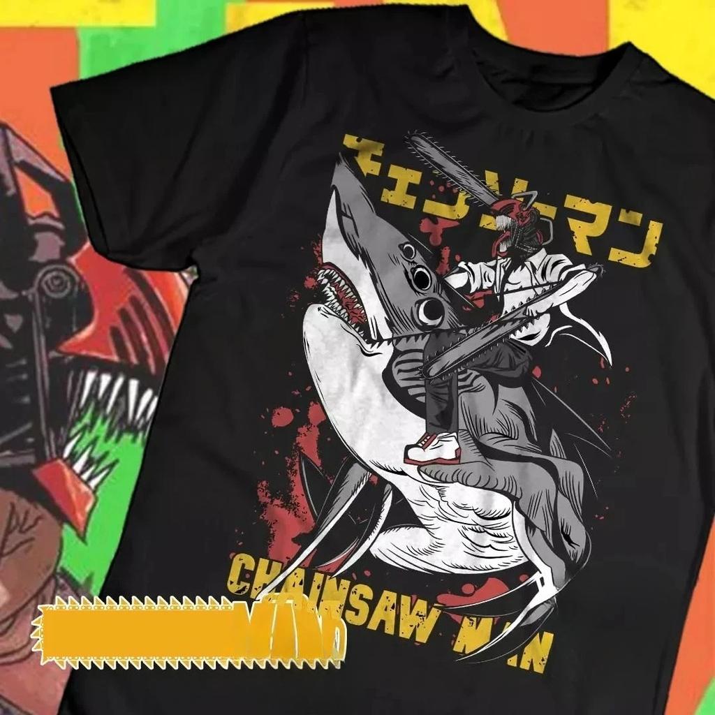 Chainsaw Man Anime Shark Knight Printed Short Sleeved T-shirt for Unisex 2026 Retro Boys and Girls Casual Loose Street Clothing Top