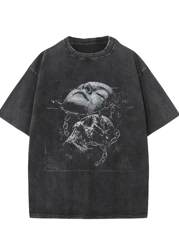 

Black TShirt Men Hip Hop Streetwear Retro Washed Black Cracked Face Skull Graphic T Shirt Cotton Tshirt Harajuku Tops Tee Unise S