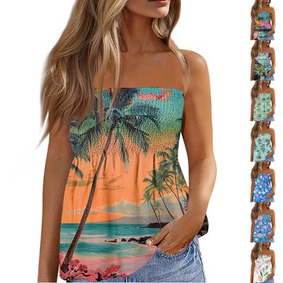 Summer Tube Tops For Women,Cute Sexy Off Shoulder Floral Print Sleeveless T-Shirt