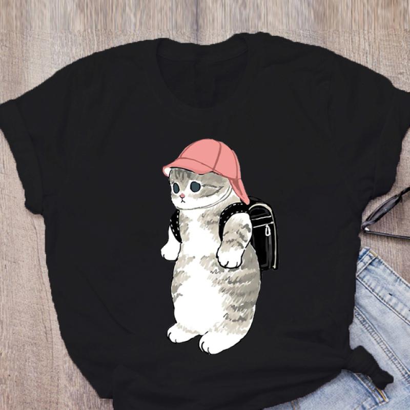 Dámské tričko Cute Cat Funny Cartoon Tričko Harajuku Graphic Ulzzang Tričko 90. léta Tisk Tričko Módní Estetický Top Tričko Žena