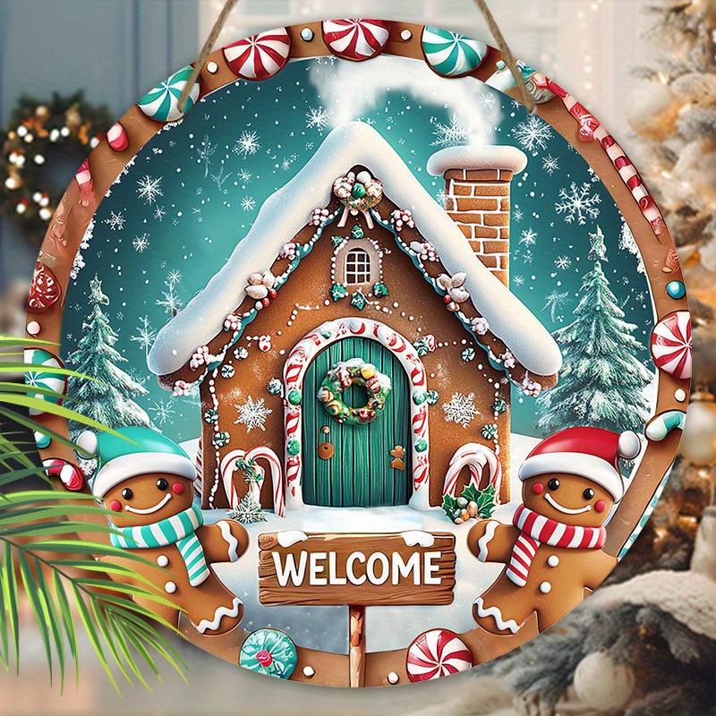 Wooden Christmas Sign with Snow House & Gingerbread Man Pattern - Navidad Welcome Sign for Front Door Wall Hanging Decor - Ideal Christmas Gift