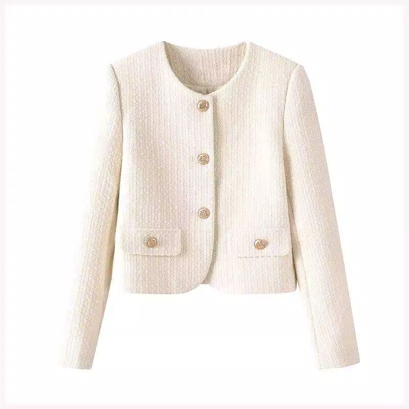 

Женская куртка в французском ретро стиле с круглым вырезом, весна/осень 2025 S (80-95 jin) белый