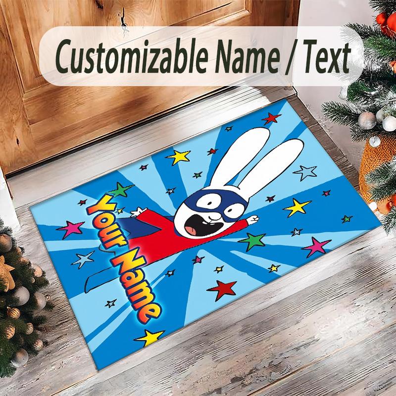 Tappeto in Cristallo di Velluto Personalizzato con Testo Nome, Tappeto Antiscivolo Simon Super Coniglio per Decorazione Domestica