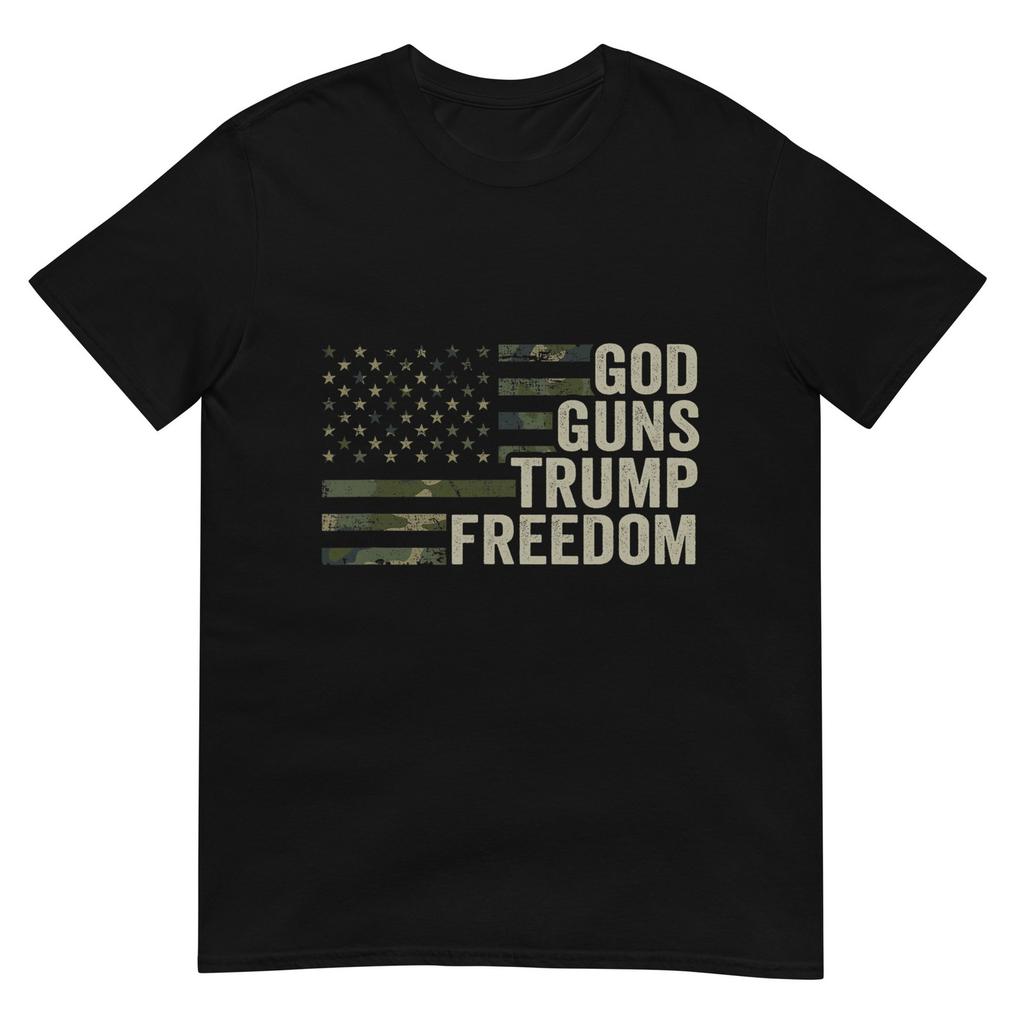 God Guns Trump Freedom Funny Camouflage Pro Gun Usa Flag TShirt