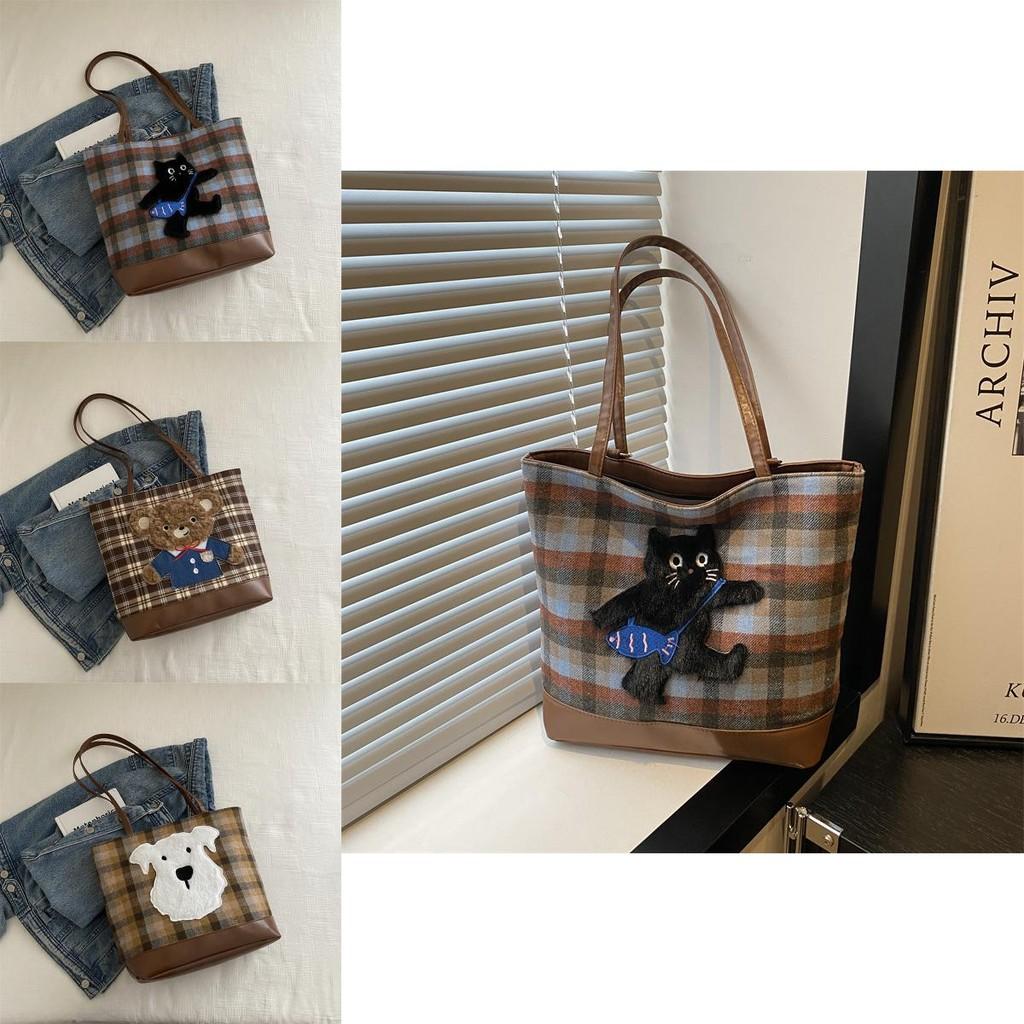 Chic White Dog Pattern Canvas Tote Bag For Women Perfect For Everyday Use