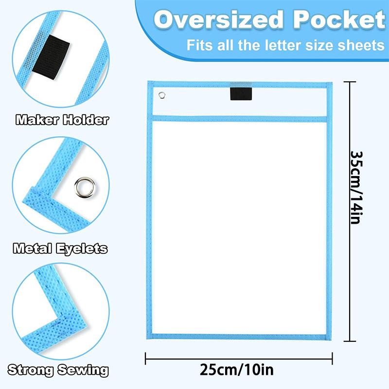 Confezione da 12 Tasche Cancellabili a Secco, Proteggi Fogli Riutilizzabili 10x14 Portaticket Lavoro con Anelli, Tasche Cancellabili per Lavoro, Aula, Ufficio