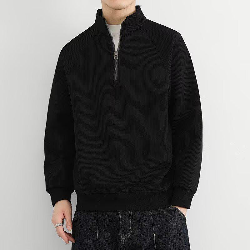 

Men s Retro Half-Zip Stand Collar Solid Color Hoodie - Spring/Autumn Casual Jacket 3XL чорний