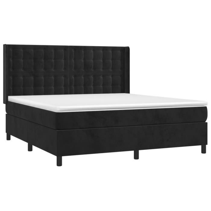 3132935 vidaXL Lit à sommier tapissier avec matelas Noir 180x200 cm Velours