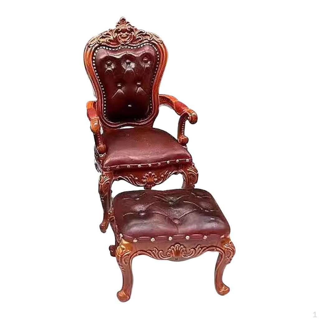2 Pieces 1/12 Dollhouse Chair and Foot Stool, Simulation Accessories Toy, Doll