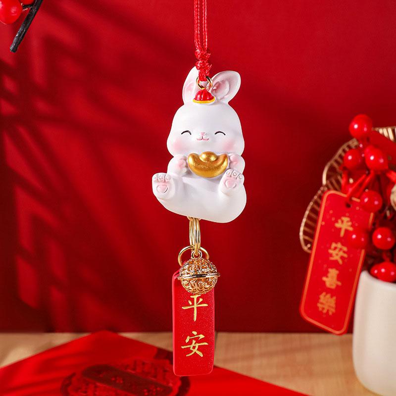 2024 New Year Rabbit Car Pendant Car Mirror Cute Rabbit Decoration Ornament Hanging Valentine's Day Gift Automotive Interior