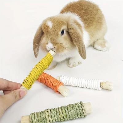 4pcs Rabbit Chew Toys, Natural Sweet Bamboo Sticks for Pets, Wood Chew Toy for Guinea Pigs, Chinchillas
