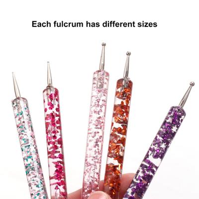 5 Piezas/Set Lápiz para Puntear Uñas Doble Punta Mango de Lentejuelas Acrílico Pintura Dibujo Gel UV