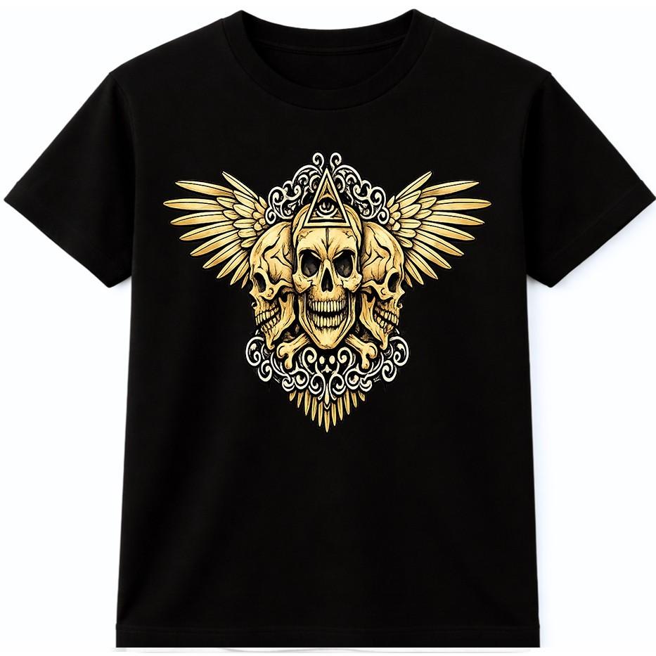 Gothic Skull T Shirt Winged Three Skull All Seeing Eye Dark Fantasy Graphic Tee S разноцветный