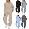 2 pezzi/set da donna, top sportivo, pantaloni, set con cappuccio, manica lunga, colore puro, felpa con cappuccio