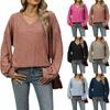 Autumn and Winter V-neck Loose Casual Long Sleeved T-shirt Women Fashion Elegant Simple  Solid Color Top Office Shirt Women's Clothing