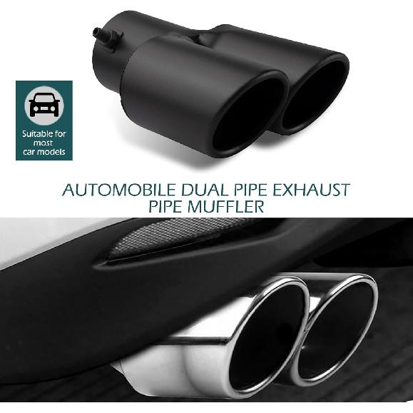 Car Exhaust Pipe, Stainless Steel Straight Inlet Double Outlet Tailpipe with Bolts, Durable 2.5" Bevel Port Exhaust Tip, Universal Modification