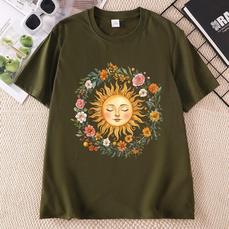 Boho Spiritual Sun TShirt Unisex Unisex Cute Bohemian Tee Mystic Moon Phase T Shirt Casual Round Neck Printed Cotton Short Sleeve