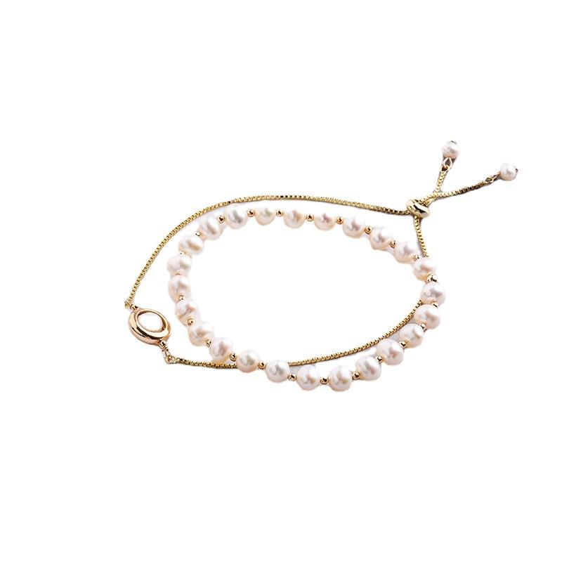Natural Garnet Bracelet for Women with Pearl and Tourmaline In Forest Style14k Gold-plated Crystal Bead Bracelet with Niche Design